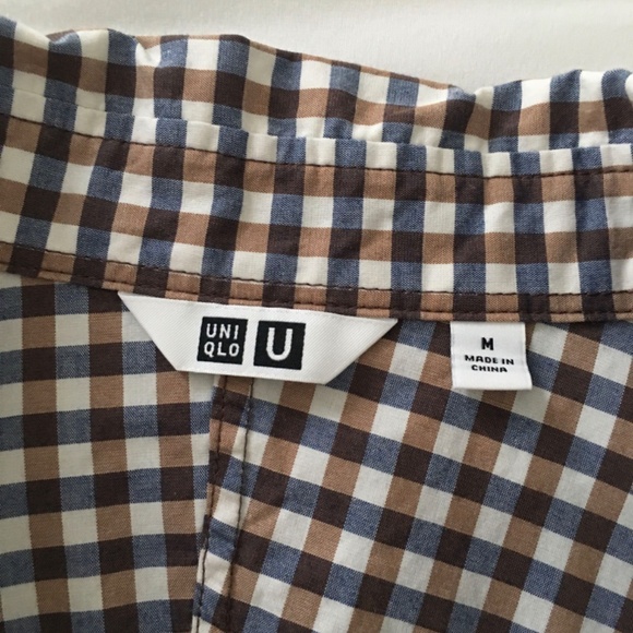 UNIQLO Shirt Dress, Size Medium, Navy/Brown/Ivory/ Checked - Picture 4 of 5